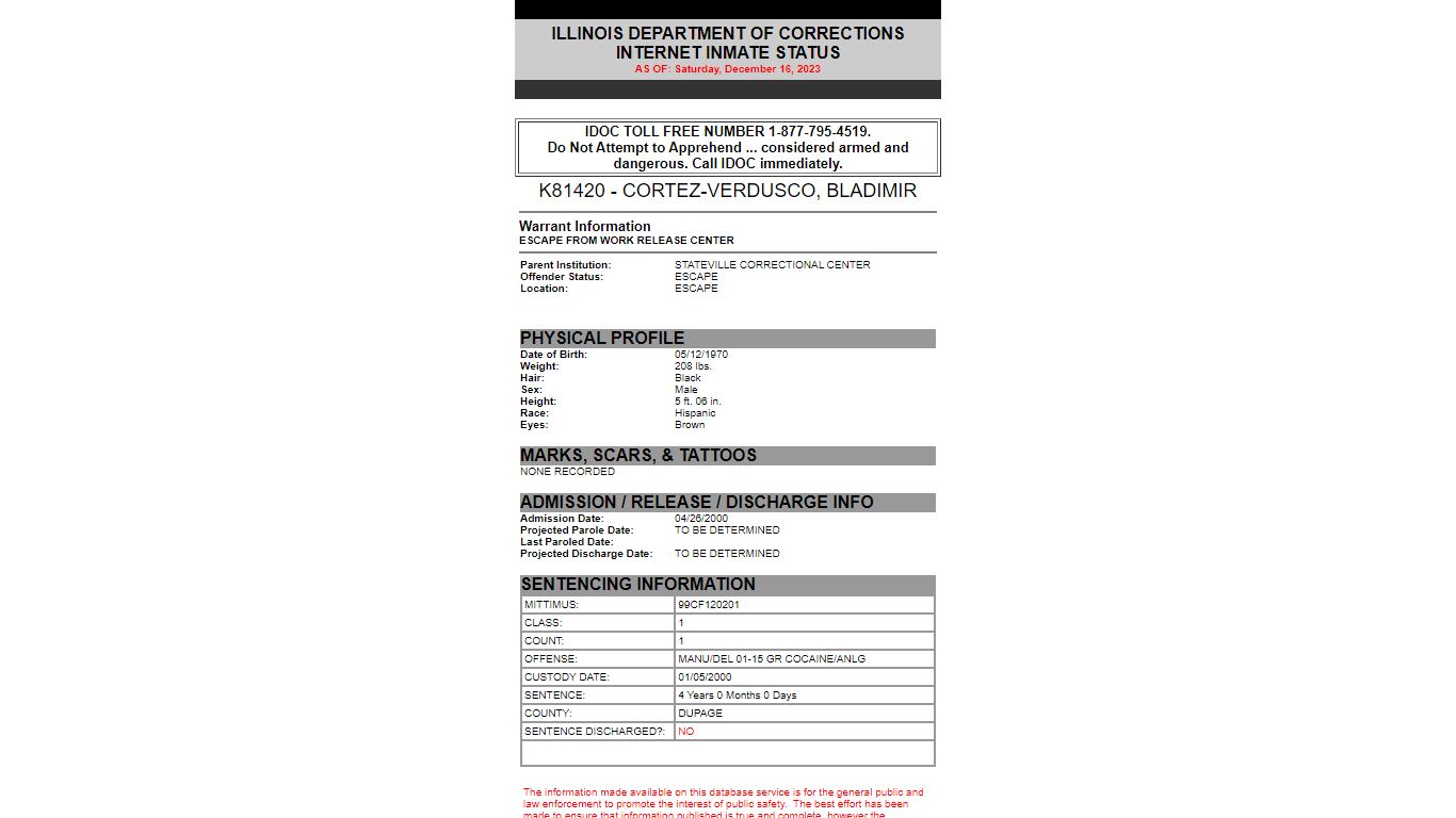 State of Illinois | DEPARTMENT OF CORRECTIONS | Inmate Search Results
